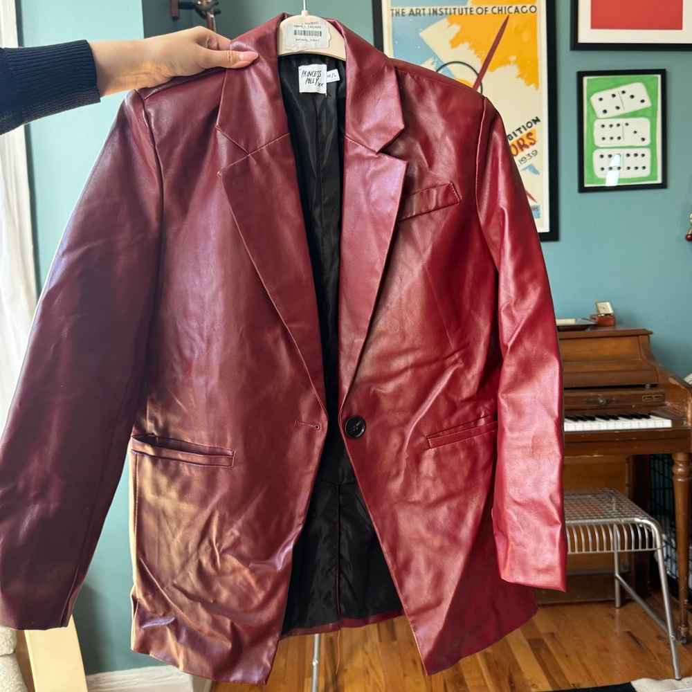 Red faux leather blazer